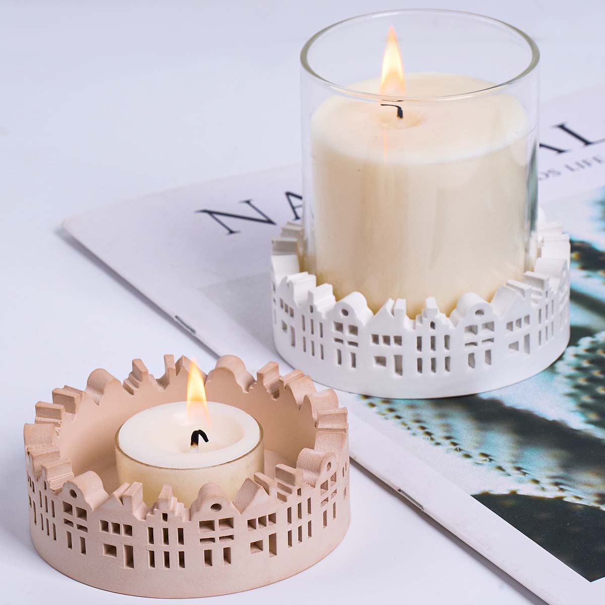 Kraft Box Candle - 中空丸型キャンドルホルダーシリコンモールド DIY ホームデコレーション植木鉢クラフト作成石膏樹脂収納ボックス鋳造型