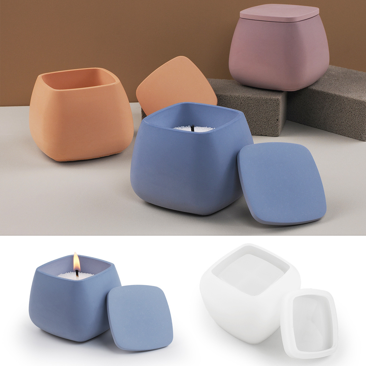 正方形のキャンドルジャーシリコーン型 DIY 蓋付きジュエリ - Kraft Box Candle のレビューと価格