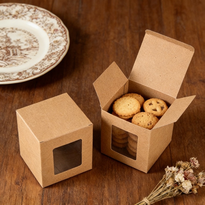 茶色のクラフト紙箱、PVC窓付き、環境に優しい折りたたみ式ギ - Kraft Box Candle のレビューと価格