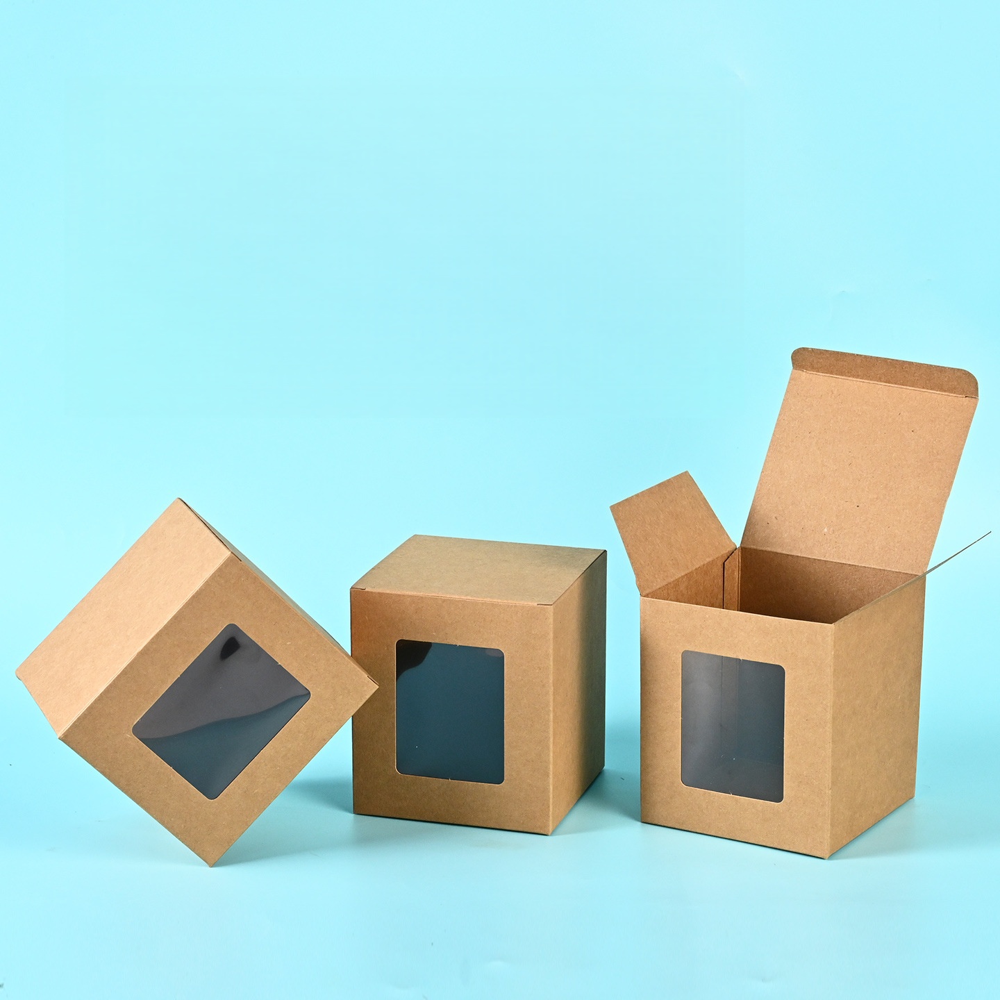茶色のクラフト紙箱、PVC窓付き、環境に優しい折りたたみ式ギ - Kraft Box Candle のレビューと価格