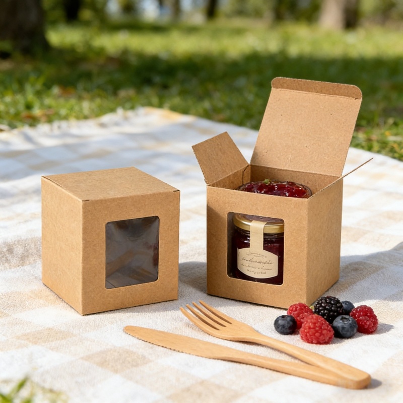 茶色のクラフト紙箱、PVC窓付き、環境に優しい折りたたみ式ギ - Kraft Box Candle のレビューと価格